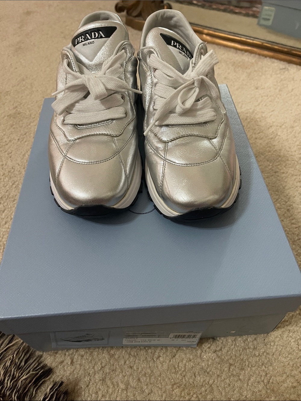 Prada Silver Metallic Sneakers